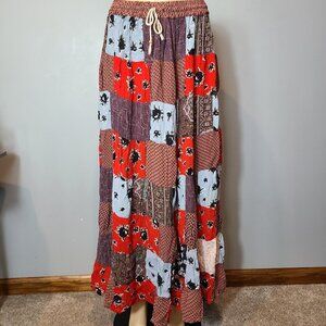VTG Just Cruising Maxi Peasant Skirt Patchwork Floral Boho Gypsy Hippie Grunge